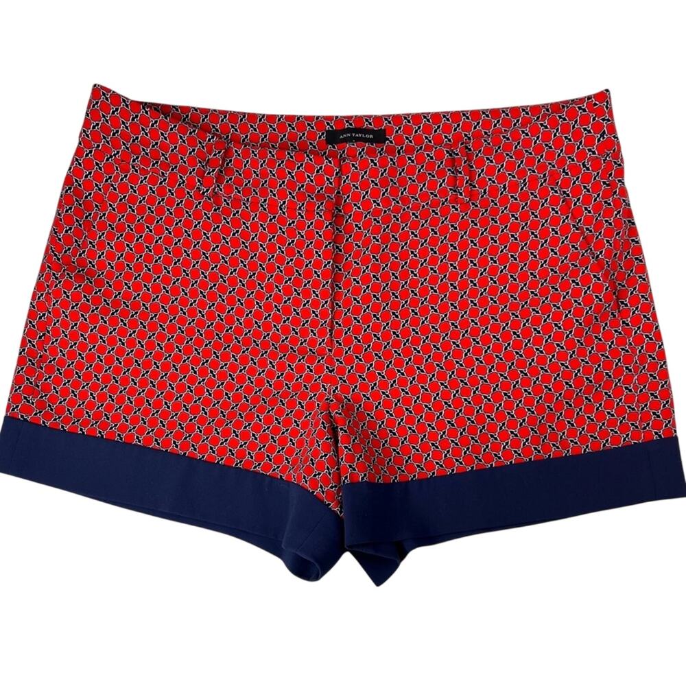 Nautical Chain Print Shorts Size XXL 18 Red Blue Ann Taylor Preppy Dressy Short